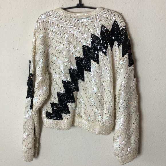 Vintage Sak Fifth Avenue SEQUIN SWEATER abstract Metalic pullover black … - Picture 9 of 11